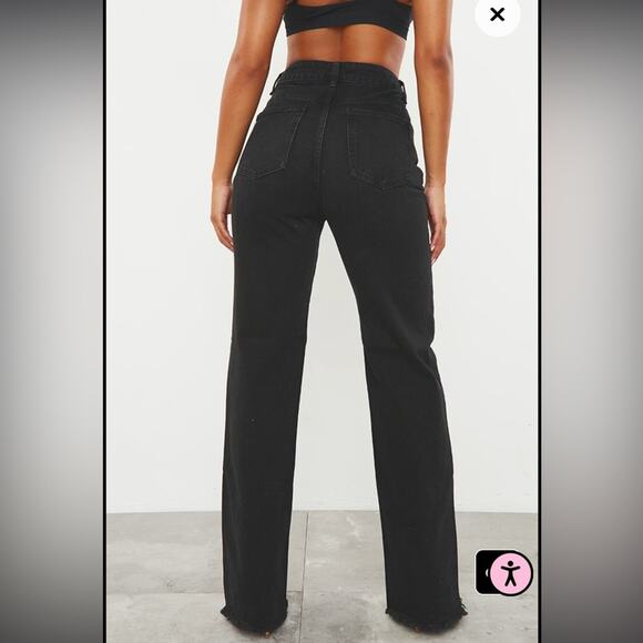 Pretty Little Thing | Black Jeans Frayed Hem Wide Leg Size US 2/ UK 6 - Picture 13 of 16